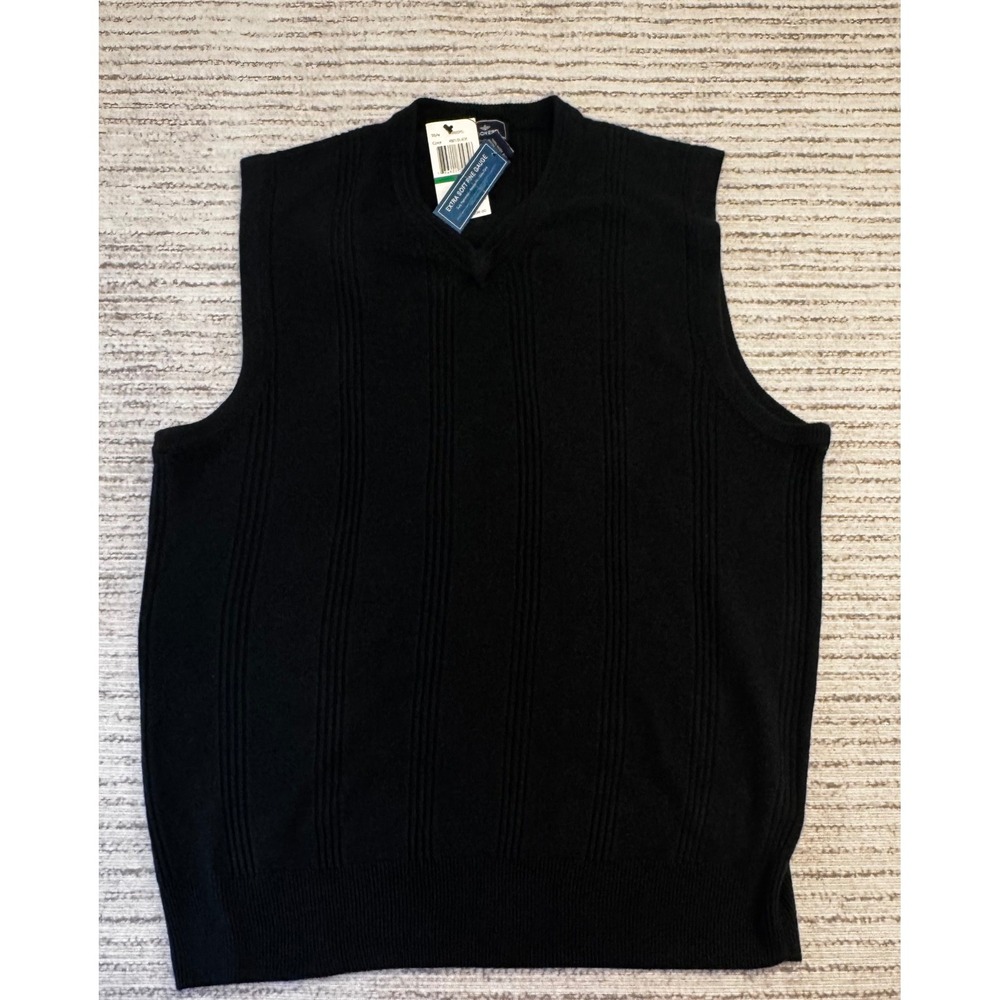 Dockers Mens Black Extra Soft Fine Gauge V-Neck Sweater Vest Relaxed Fit L‎ NEW